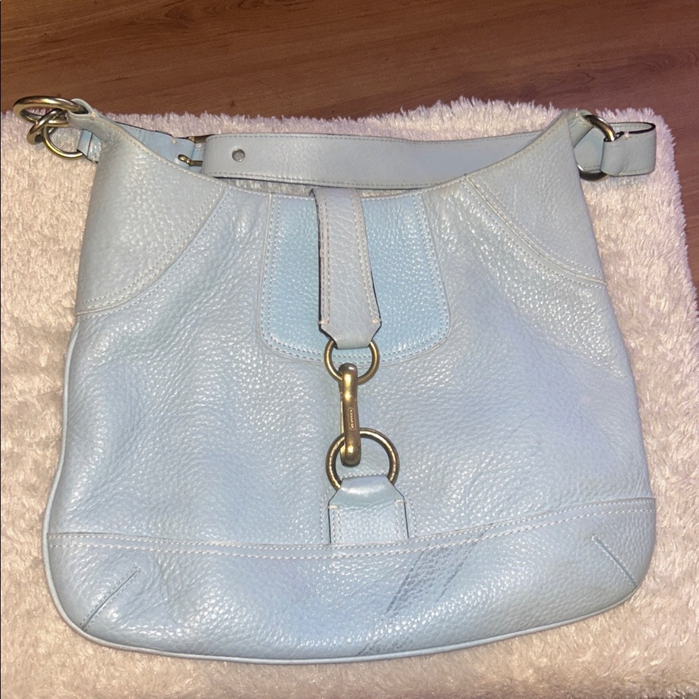 Coach Light Blue Leather Hamptons Hobo Shoulder Bag
